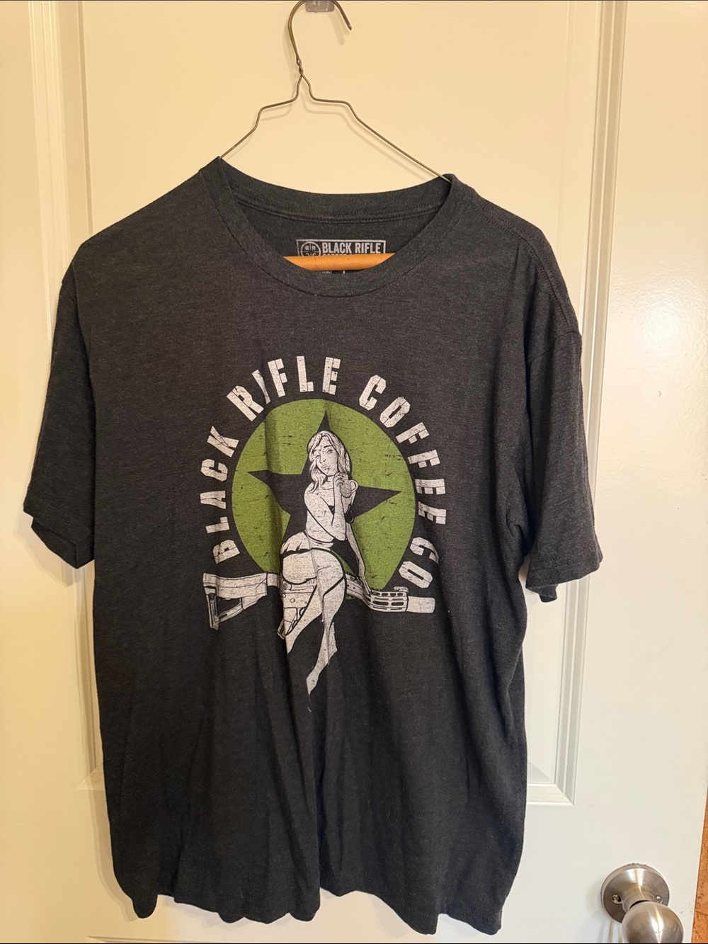 Black Rifle Coffee Co. Men's Short-Sleeve Graphic Tee — Charcoal with Green Logo